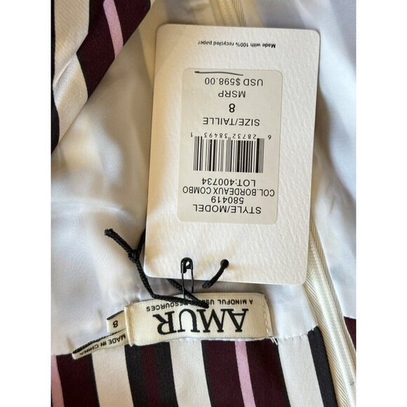 AMUR Kristen Striped Mini Dress Bordeaux Combo Womens Size 8 - Picture 7 of 7